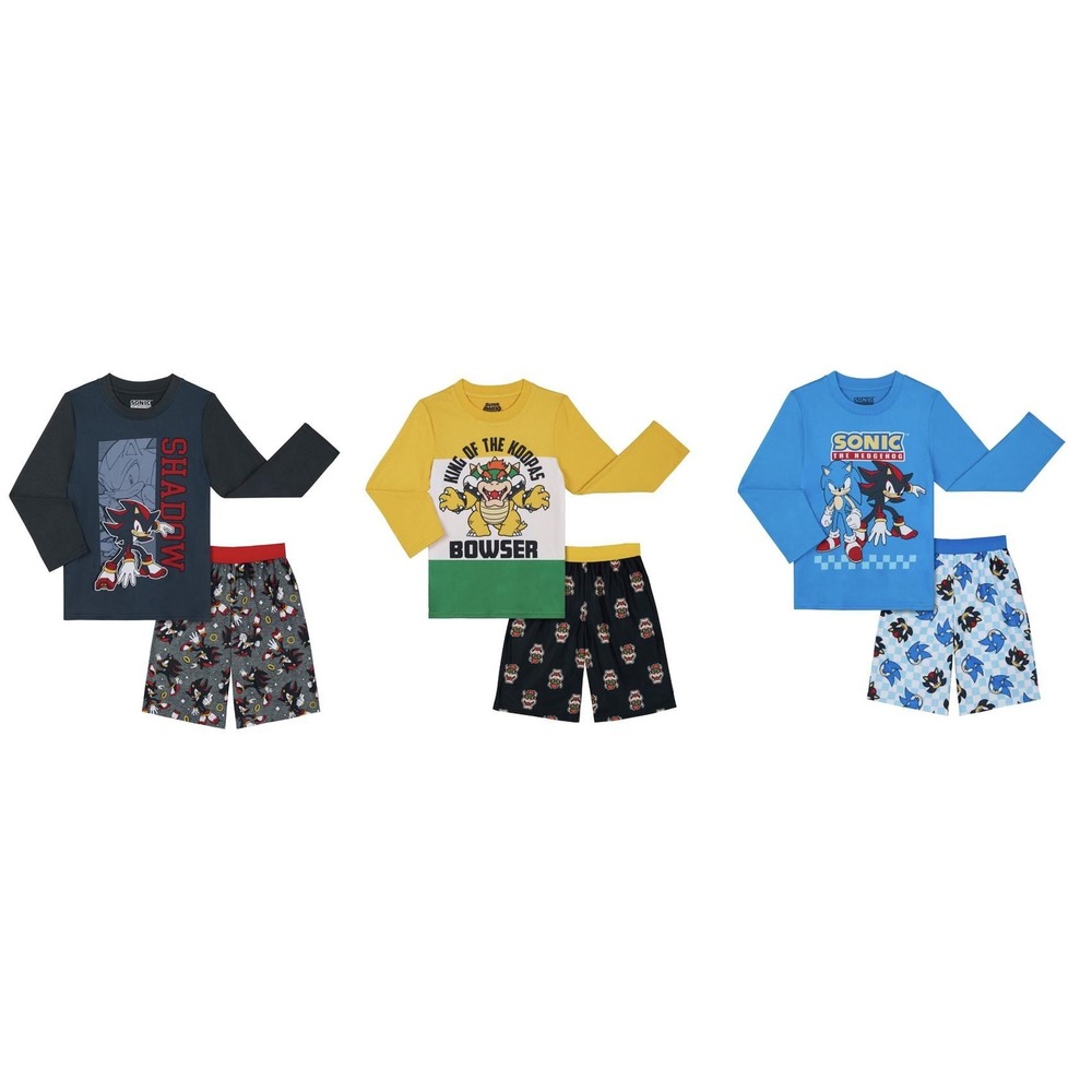 Sonic the Hedgehog Super Mario Bowser Shadow Boys 3-Set Pajamas Lot XS 4-5